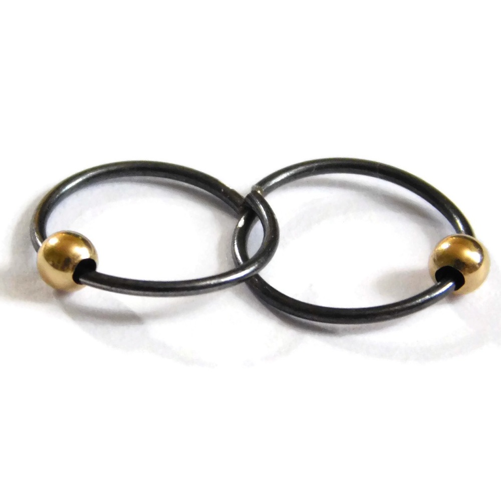 3 x sets of 2 oxidized 925 sterling silver gold beaded sleeper hoop earrings